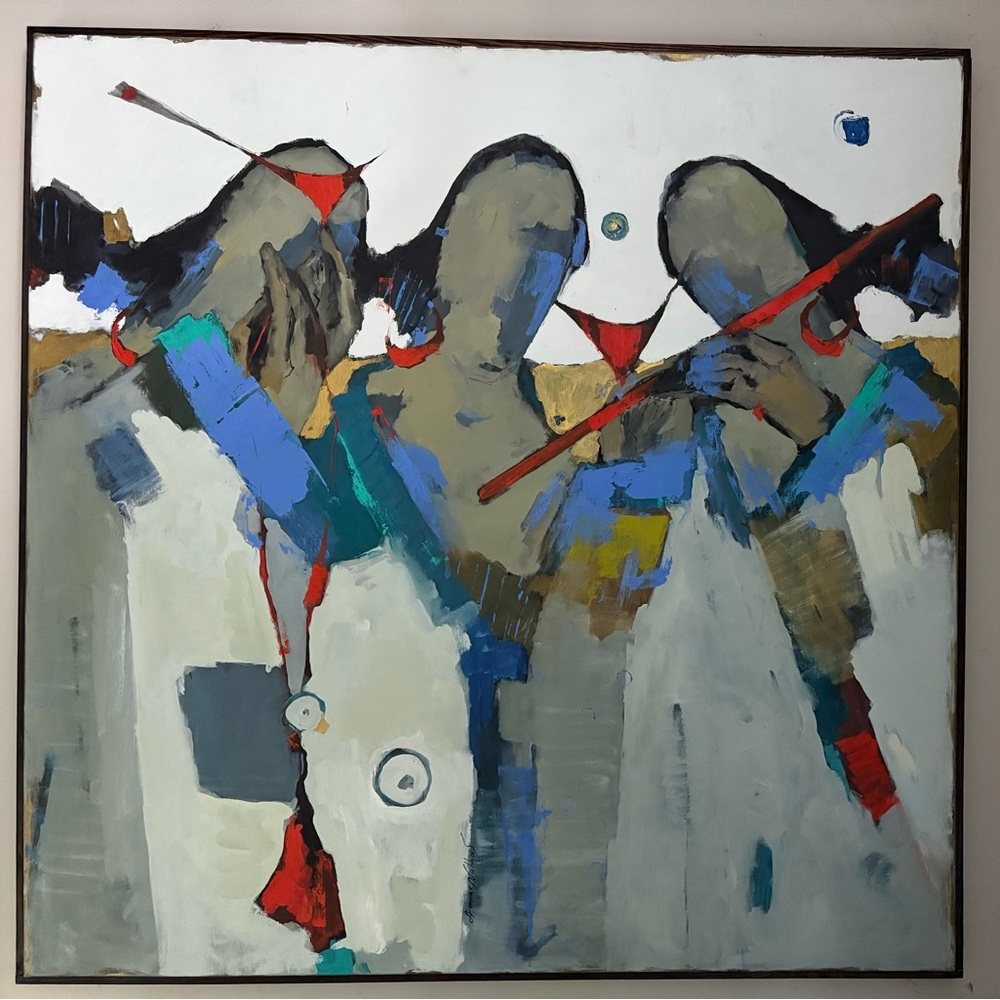 Abstract Art Painting with Red and Blue Accents